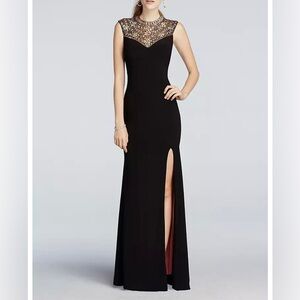 Betsy & Adam Black Maxi Dress with Gold Embellishments